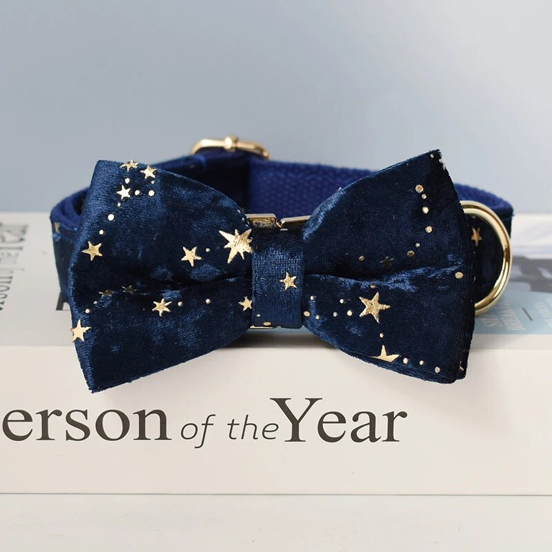Gepersonaliseerde hondenhalsband donker blauw met sterretjes