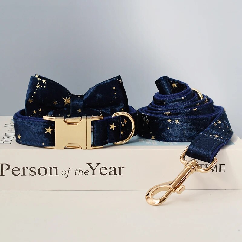 Gepersonaliseerde hondenhalsband donker blauw met sterretjes